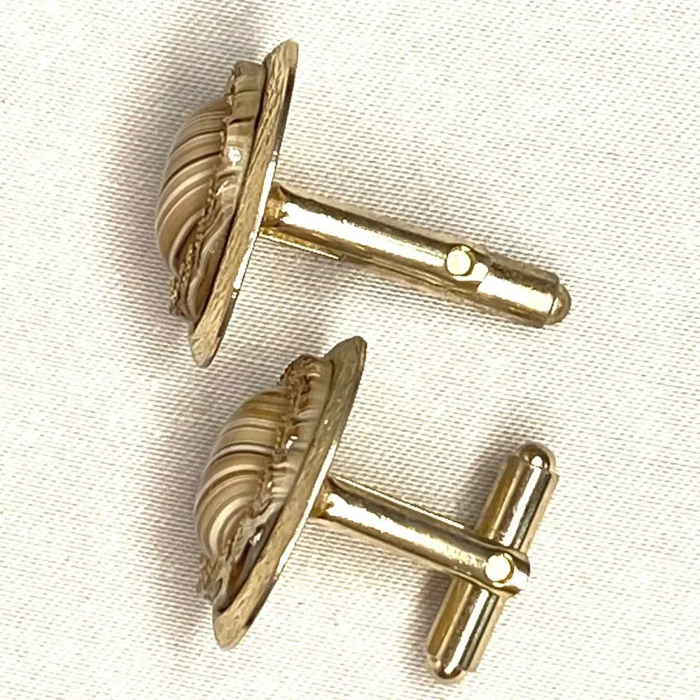 💎Unsigned Swank Oval Marble Lucite Stone Cufflinks On Gold Tone Base